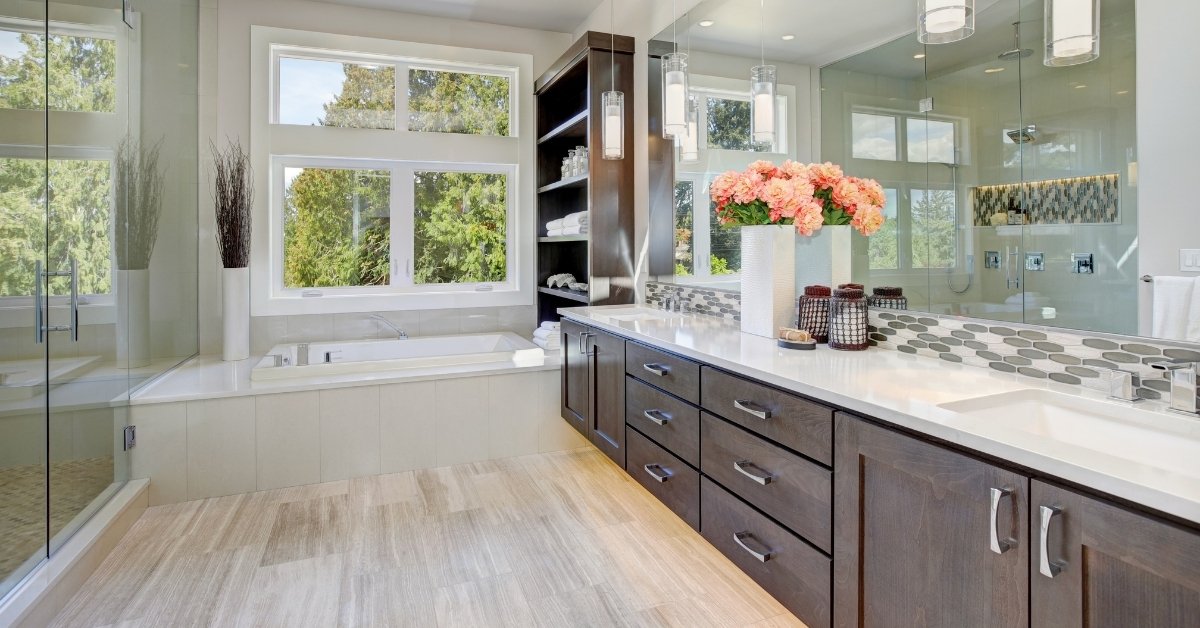 Newly renovated, modern bathroom.