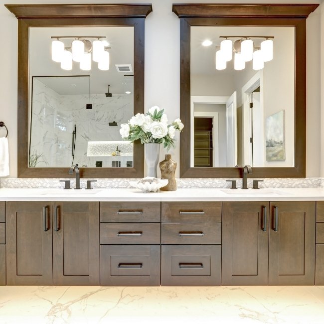 Modern bathroom vanity as part of a bathroom renovation.