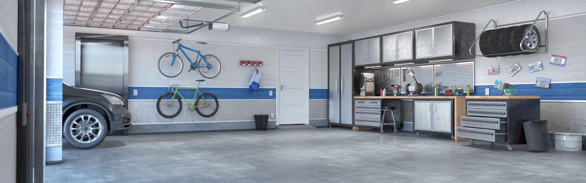 Interior of residential garage.