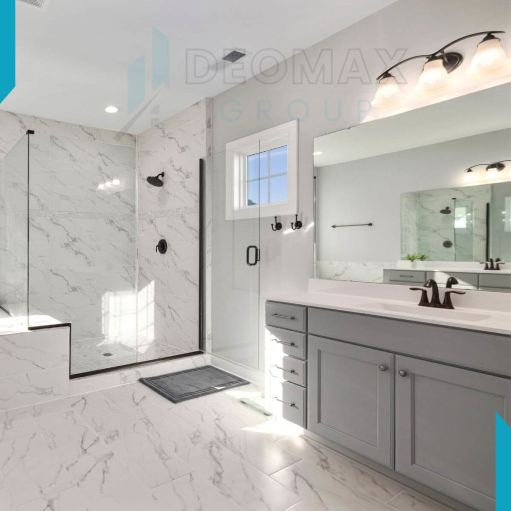 Elegant Bathroom with Luxurious Marble Tiles | Get a Quote