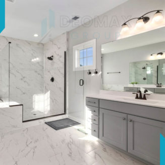 White marble tile bathroom