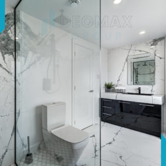 Marble Bathroom with Black Vanity