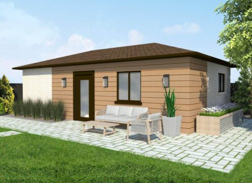 1 bedroom garden suite DESIGN 5 BRICK and WOOD