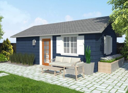 Pre approved studio garden suite Design 1 BLUE WOOD SIDING