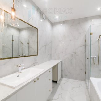 All White Bathroom with Gold Fixtures (1)