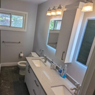 bathroom reno grey vanity