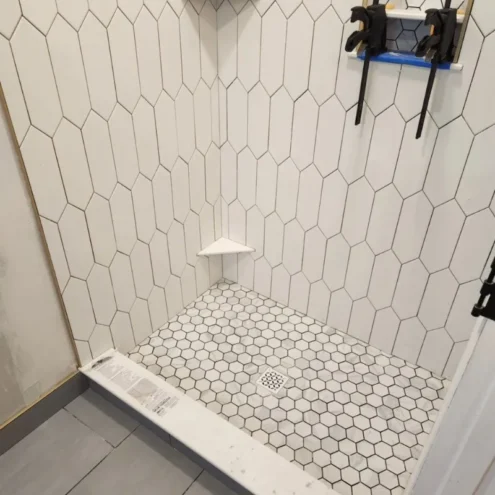 white bathroom tiles installation Mississauga