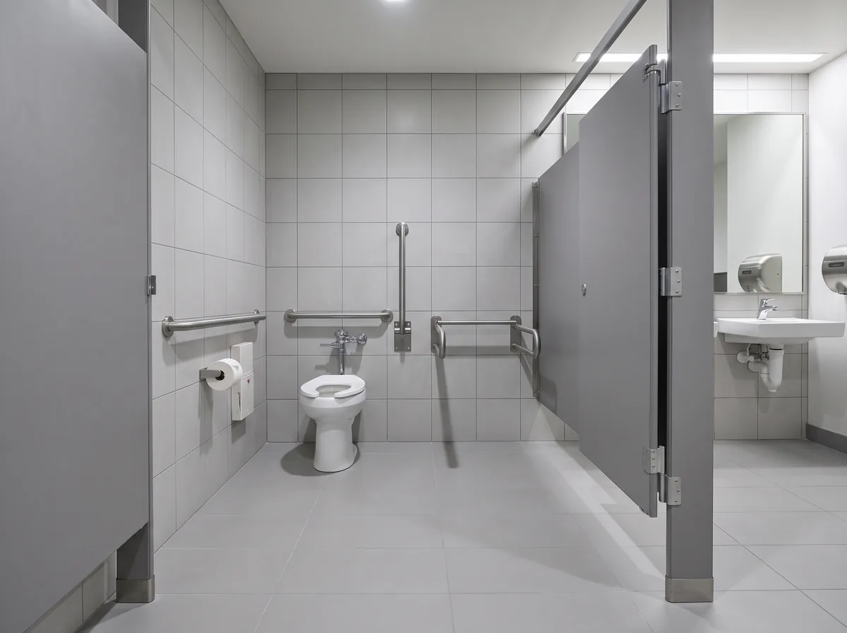 Barrier-free accessible stall with grab bars in a commercial condo washroom