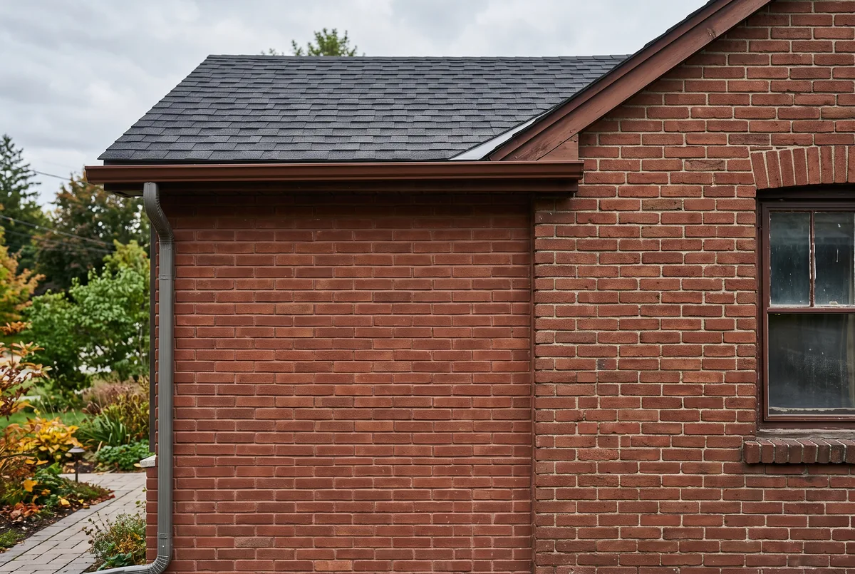 New home addition matched to existing brick house showing aligned roofline and continuous brick in the GTA