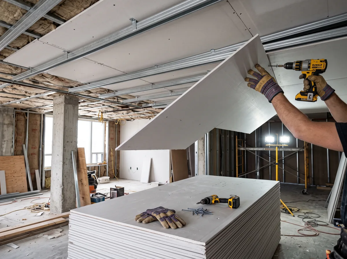 Resilient channel and second drywall layer on a condo ceiling for soundproofing