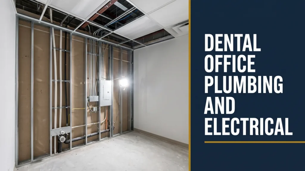 Commercial interior rough-in showing dental office renovation plumbing and electrical systems