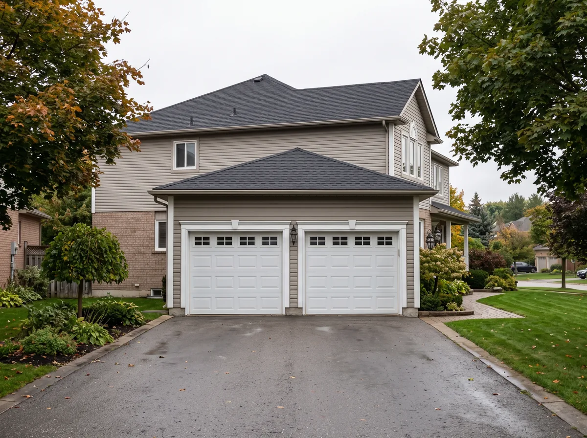 Attached two-car suburban garage, the kind homeowners consider building a room over