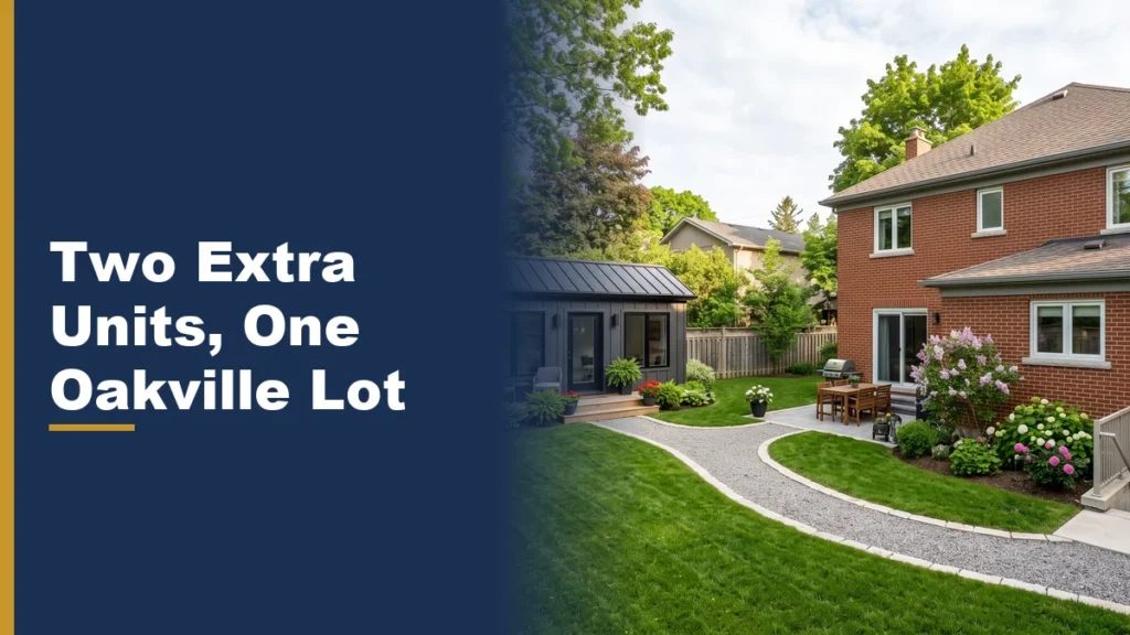 A garden suite behind an Oakville home with a separate basement apartment entrance