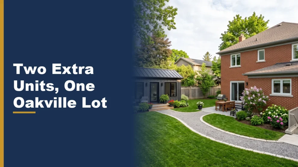 A garden suite behind an Oakville home with a separate basement apartment entrance