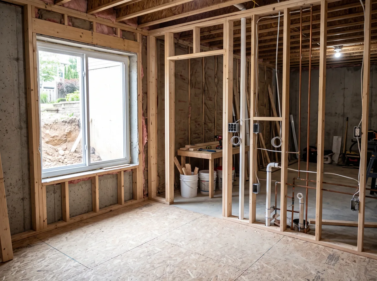 Framing and new egress window during a basement apartment conversion